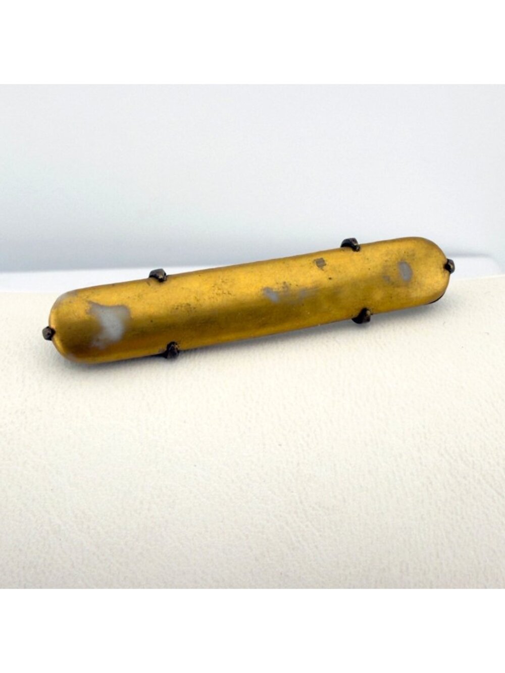 Antique Victorian Bar Brooch Painted Porcelain Brass Gold Tone Pin